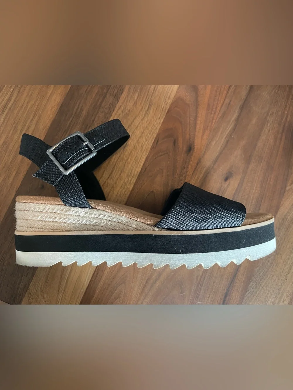 Toms Black Platform Sandals with Buckle Strap